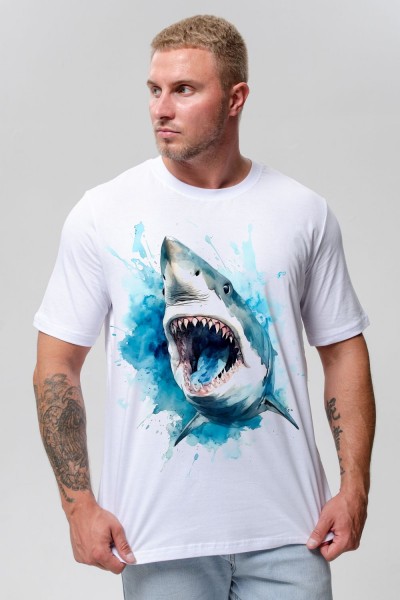 Футболка мужская 8492 - белый+акула 