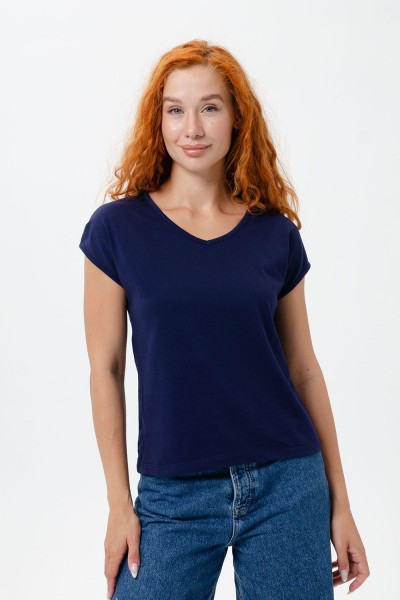 7158 однотон футболка женская - темно-синий 