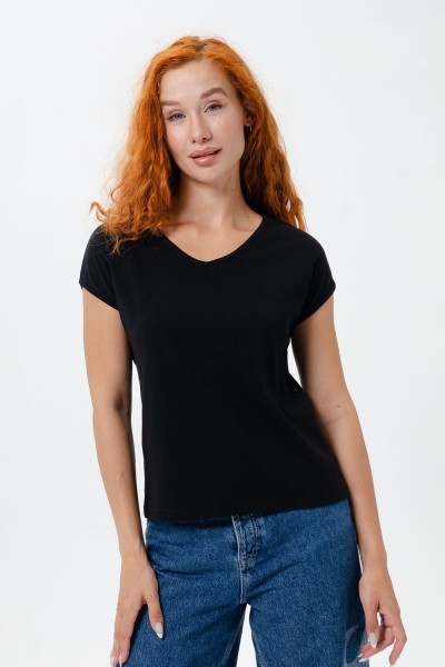 7158 однотон футболка женская - черный 