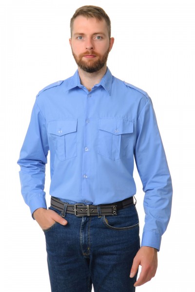 Рубашка охранника в заправку длинный рукав  голубая 
