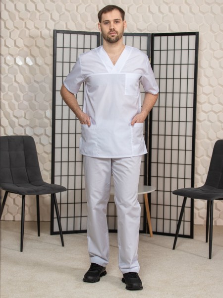 Костюм медицинский хирург белый - мужской М-150 Тиси 