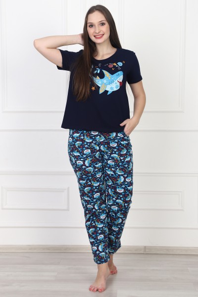 Пижама брюки женская  - Рыбка моя синий 1850.К 
