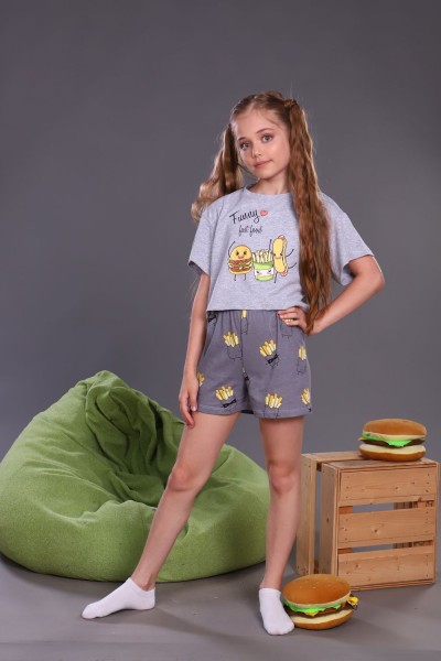 Пижама для девочки Картошка фри арт. ПД-019-046 - серый меланж 