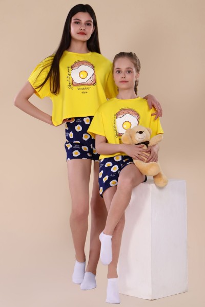 Пижама для девочки Яичница арт. ПД-019-036 - желтый 
