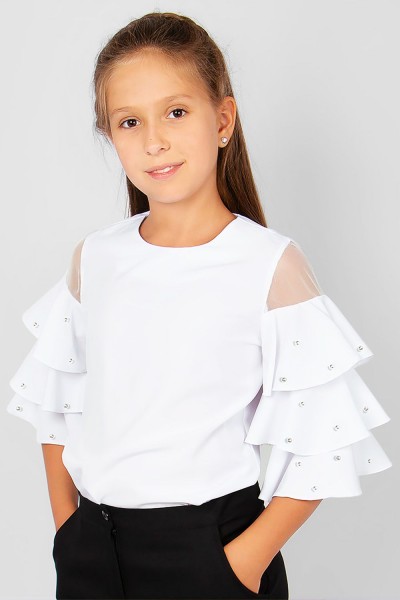 Блузка для девочки с жемчугом 0199-2 - белый 