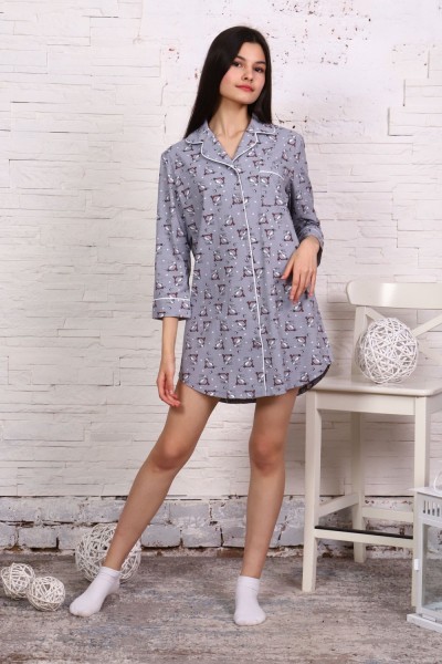 Платье-пижама для девочки арт. ПД-007 - зайцы на самокатах серые 