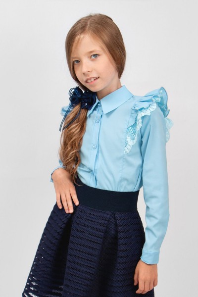 Блузка для девочки длинный рукав SP0422 - голубой 