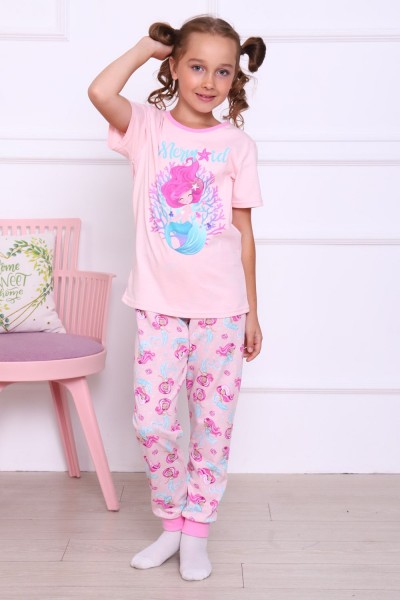 Пижама Русалка короткий рукав детская - розовый 