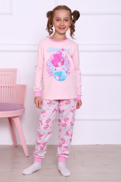 Пижама Русалка длинный рукав детская - розовый 