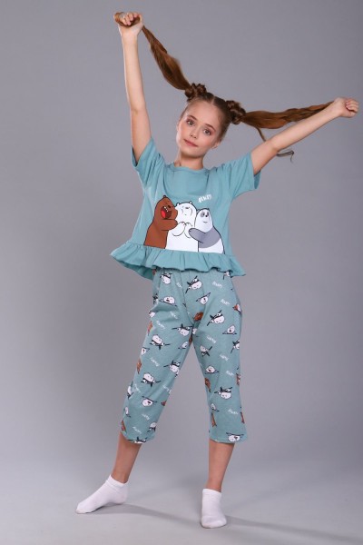 Пижама для девочки Три медведя арт. ПД-021-047 - бирюза 