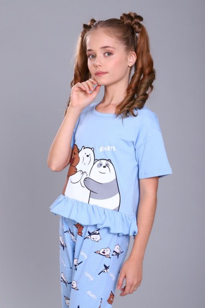Пижама для девочки Три медведя арт. ПД-021-047 - голубой 