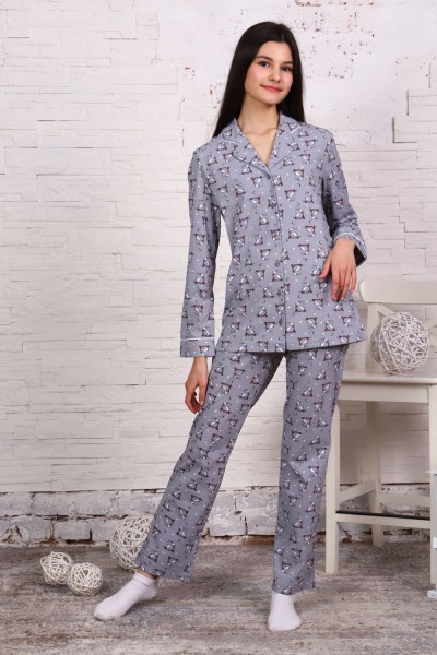 Пижама-костюм для девочки арт. ПД-006 - зайцы на самокатах серые 
