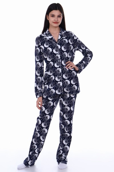 Пижама-костюм для девочки арт. ПД-006 - кошки синие 