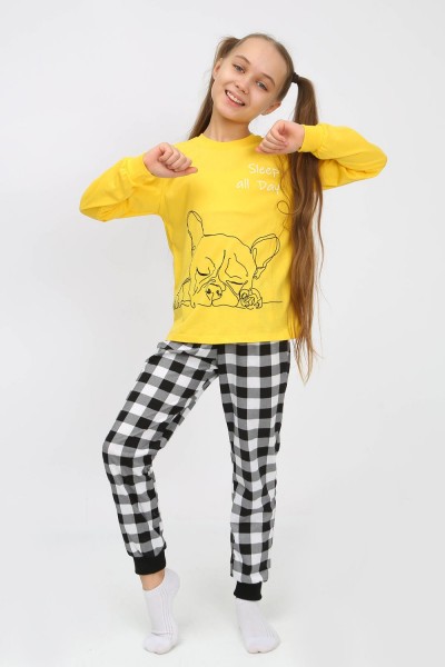 Пижама 92221 детская - желтый-черная клетка 