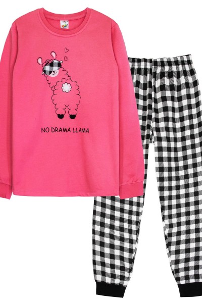Пижама для девочки 91229 - розовый-черная клетка 