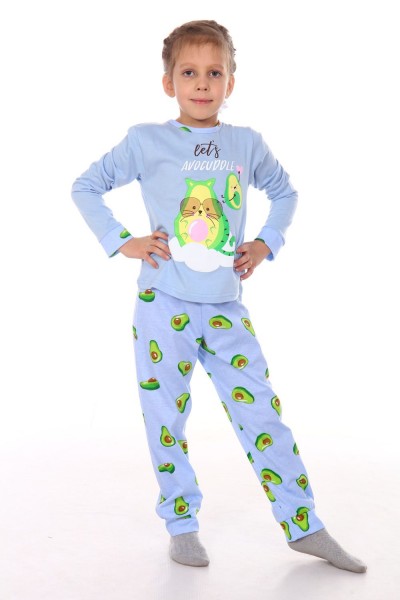 Пижама Кошка авокадо дл. рукав - светло-голубой 