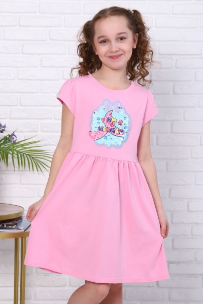 Платье Хвостик короткий рукав детское - ярко-розовый 