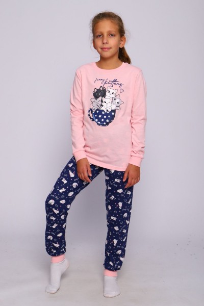 Пижама Веселая Компания длинный рукав детская - розовый-т.синий 