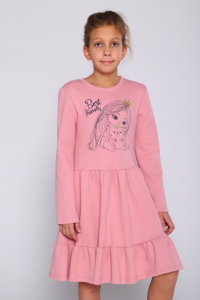 Платье Лучшие друзья длинный рукав детское - розовый 