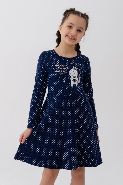 Платье Айрис длинный рукав детское - темно-синий 