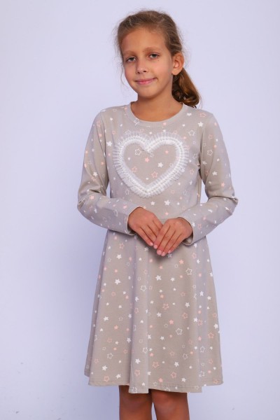 Платье Тиффани длинный рукав детское - бежевый 
