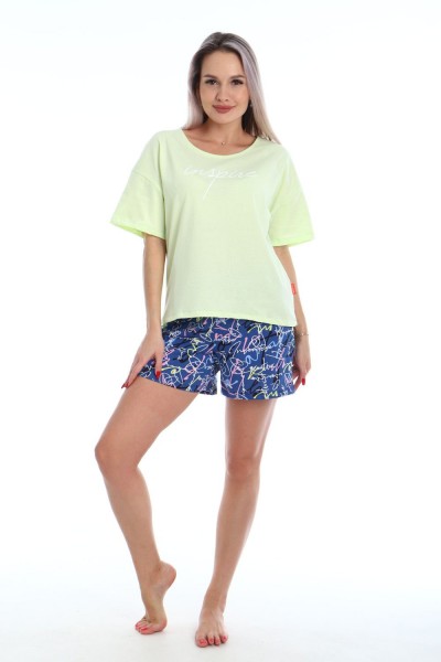 Пижама с шортами Очарование 5-040 - синий-зеленый 