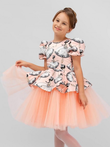Платье нарядное для девочки SP2010 - персиковый 