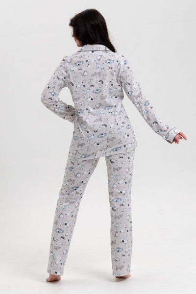 Пижама женская с брюками арт. ПД-006В - собачки светло-серые 