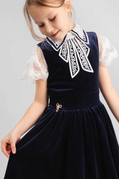 Блузка трикотажная для девочки SP014 - кремово-синий 