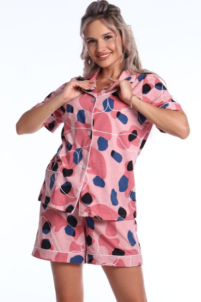 Пижама с шортами Уют 039 - розовый-синий 