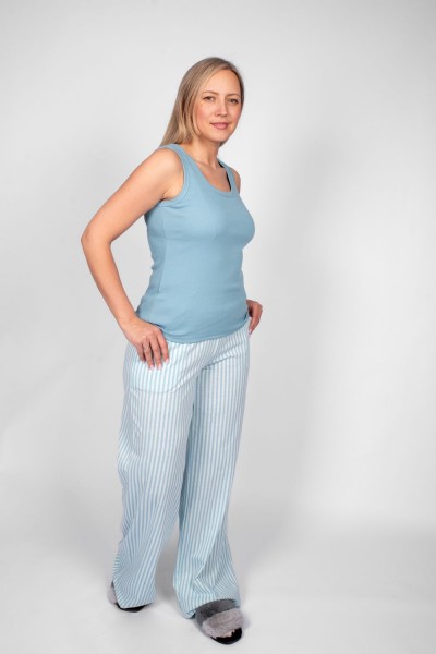 Пижама женская майка+брюки 0935 - голубая полоска 