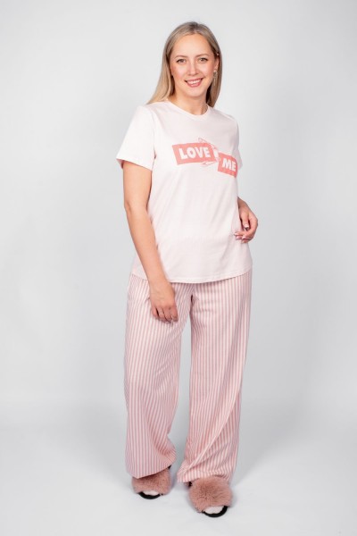 Пижама женская футболка+брюки 0933 - розовая полоска 