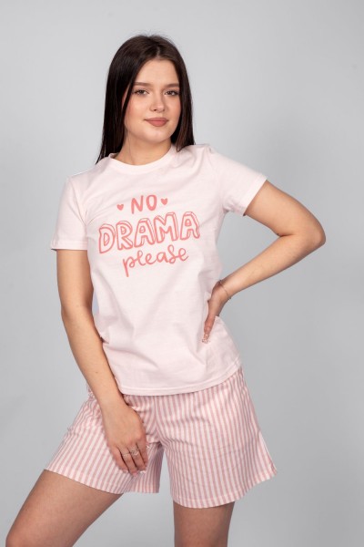 Пижама женская футболка+шорты 0932 - розовая полоска 