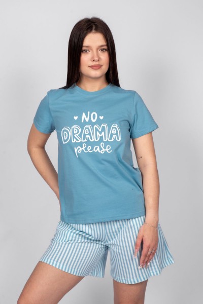 Пижама женская футболка+шорты 0932 - голубая полоска 